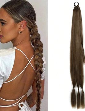 Extensiones de cabello trenzado largo con coletero, cabello sintético recto envolvente, natural y suave, adecuado para uso diario de mujeres, 26 pulg