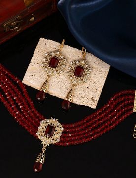 Set de Joyería de Lujo de Moda para Mujer que Incluye Collar y Pendientes, Cadena para la Frente Hecha a Mano, Collar y Pendientes Multicapa con Colg