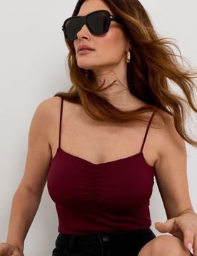 Body con spalline e arricciature - maroon