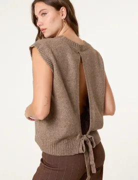Round Neck Vest - 18/20 / MOCHA MELANGE - female - Blue Vanilla - FashionsVida