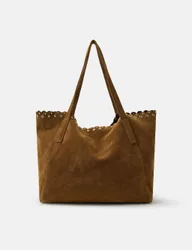 Suede Eyelet Detail Tote Bag Tan female