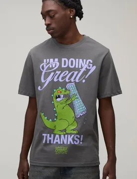 Herren Regular Geschnittenes Rugrats Reptilien-Lizenz-Print Oberteil Charcoal Größe XS - boohooMAN - FashionsVida