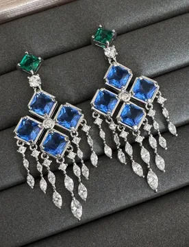 Unique earrings for women luxury jewelry for wedding evening party green red blue square block dangling earrings tassel - Aliexpress - FashionsVida