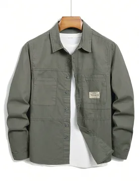 Camisa vaquera de manga larga con botones, de corte holgado, con bolsillos dobles y diseño bordado de letras, para regalo de novio, trabajo, salir, u - Shein - FashionsVida