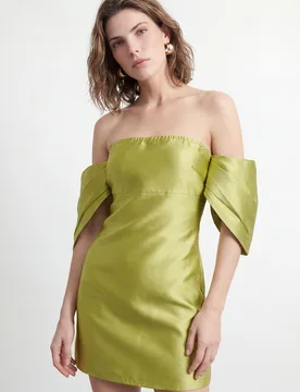 Womens Petite Structured Puff Sleeve Bardot Mini Dress - Yellow - Size 8 Uk - Warehouse - FashionsVida