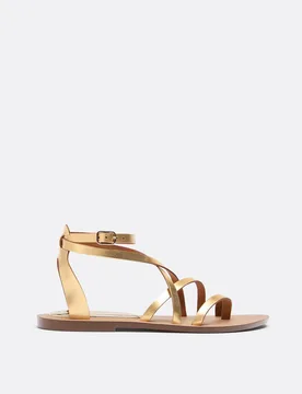 Flache Ledersandalen mit Schnürung GOLD 40 - Stradivarius - FashionsVida