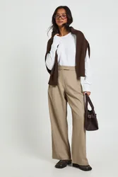 Womens Petite Basics Tailored Wide Leg Trouser - Taupe - Size 16 Uk