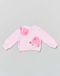 Felpa girocollo rosa in cotone stretch con rose