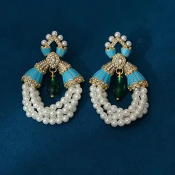Vintage Royal Earrings, Pearl Tassel Zircon Earrings, Desert Princess Aesthetic
