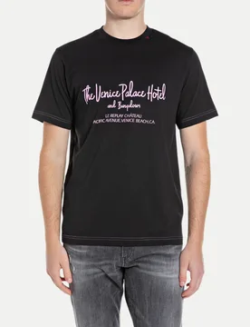 T-Shirt mit Frontprint Schwarz M - Replay - FashionsVida