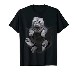 Scottish Fold Cat Pocket novelty Cat Lovers Gift T-Shirt 100% Cotton O-Neck Summer Short Sleeve Casual Mens T-shirt Size S-3XL
