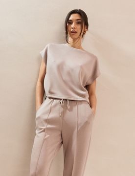 Felpa senza maniche soft touch con viscosa - grano