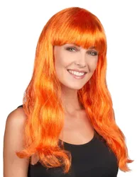 Damen Perücke lang mit Pony Orange - female