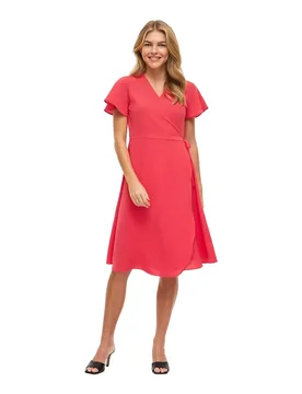 Vestito Midi A Maniche Corte Lovie Wrap Hibiscus 34 - Vila - FashionsVida
