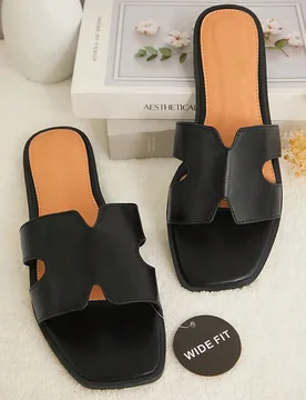 Sandalias planas de ajuste ancho para mujer, de punta abierta, de moda, para la playa, antideslizantes, de slip-on, con tacón bajo estiloso, con vibr - Shein - FashionsVida