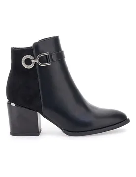 Stivaletto nero con tacco a blocco e morsetto argento 487 36 - THE FIRST - FashionsVida