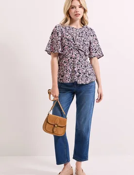 Women's Pink Floral Twist Front Angel Sleeve Top Size: 8 - Floral - Size: 8 - Dorothy perkins - FashionsVida
