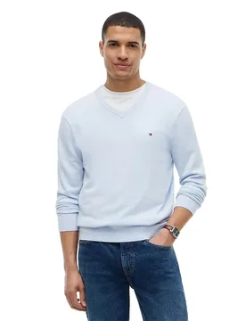 Maglione Con Scollo A V Essential Sky Blue Heather S - Tommy hilfiger - FashionsVida
