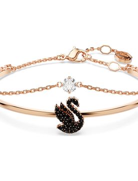 Bracciale rigido Swan, Cigno, Nero, Finitura oro rosa 18K S