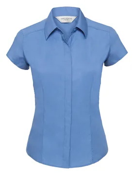 Womens Collection Ladies Cap Sleeve Polycotton Easy Care Fitted Poplin Shirt (Corporate Blue) - Size X-Small - Russell athletic - FashionsVida