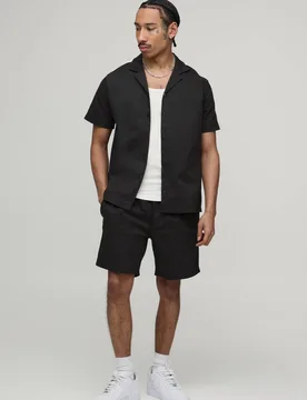 Herren Twill Kontrast-Band Regular Hemd & Relaxed Shorts Set Charcoal Größe XL - boohooMAN - FashionsVida