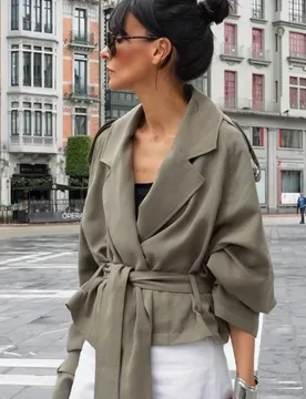 Lace Up Pocket Trench Coat Women's Chic Solid Lapel Full Long Sleeves Windbreaker Jacket Autumn Lady New Street Outerwear - Aliexpress - FashionsVida