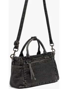 Bolso de mano estilo tote vaquero con varios compartimentos y cierre de cremallera en liso - Parfois - FashionsVida