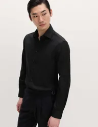 Slim Fit Luxury Cotton Twill Shirt Black male
