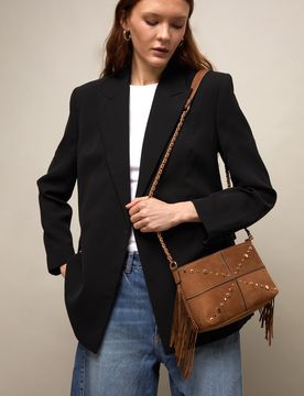 Anabelas-1 sac à bandoulière effet daim avec détails métalliques et franges