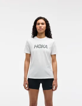Women's Core Logo Graphic T-Shirt in White, Size Small - HOKA - FashionsVida