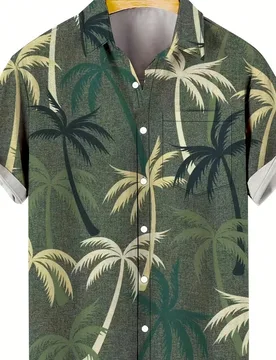 Camisas Hawaianas para hombre D2416, camisas de verano con estampado degradado de árboles de coco, cierre en negro, azul, morado, verde, colores arco - Shein - FashionsVida