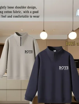High-End Half-Zip Pure Cotton Sweatshirt Custom Workwear with Logo, Autumn and Winter Corporate Workwear, Stand-Up Collar Group Jacket, Printed Sports - Aliexpress - FashionsVida