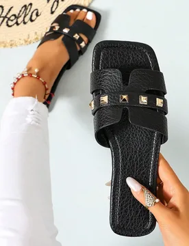 Nuevas sandalias tipo slide con tiras de moda casual para primavera/verano, cómodas chanclas de playa con tacón plano y punta redonda, accesorio ese - Shein - FashionsVida