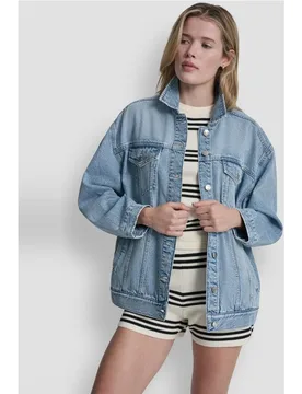 Chaqueta vaquera de mujer con cierre de botones y bolsillos tipo parche - DKNY Jeans - FashionsVida