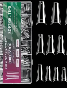 Piezas Uñas postizas extra grandes largas trapezoidales semicubiertas, uñas acrílicas transparentes rectas sin curva C - Shein - FashionsVida