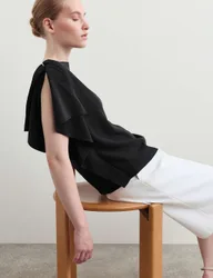 Pure Silk Slash Neck Top Black female