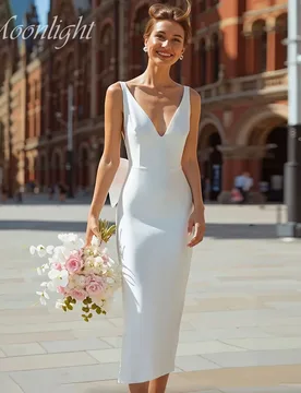 Modern V-Neck Bow Sheath Wedding Dress 2026 Split Spaghetti Straps Backless Sleeveless Mid-Calf Vestidos De Novia Customized - Aliexpress - FashionsVida