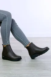 Low Wedge Heel Chelsea Comfort Ankle Boots - Brown - Size: 3