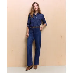 Pantalón denim de mujer wideleg con cinturón