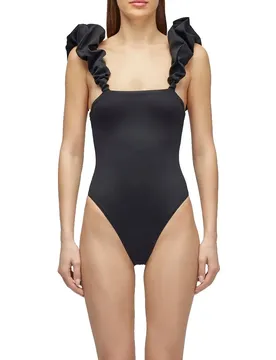 Costume Da Bagno One Piece With Ruffles Black S