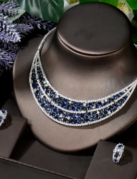 HIBRIDE Luxury 2PCS Blue Geometric Dubai Bridal Jewelry Sets Stud Earring Charm Statement CZ Necklace Sets Wholesale N-879 - Aliexpress - FashionsVida