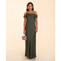 Vestido largo escote drapeado