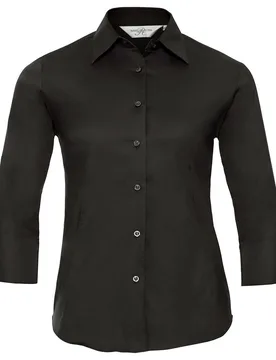 Collection Womens/ladies Easy-Care Fitted 3/4 Sleeve Formal Shirt (Black) - Size 8 Uk - Russell athletic - FashionsVida
