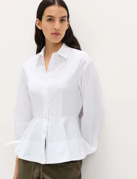 Pure Cotton Button Through Peplum Shirt Soft White female - M&S - FashionsVida