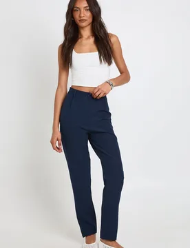 Womens Tall High Waist Tapered Tailored Suit Trousers - Navy - Size 8 Uk - Boohoo - FashionsVida