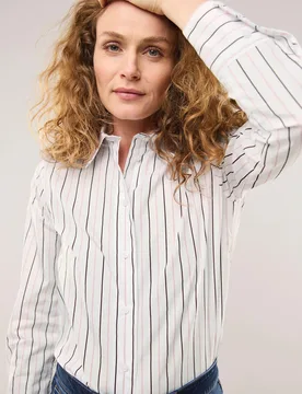 Hemdbluse aus Baumwolle gestreift, #noch offen: Größenlauf, Farbe Rosa, 44, reine Baumwolle mechanischer Stretch Damen - Walbusch - FashionsVida
