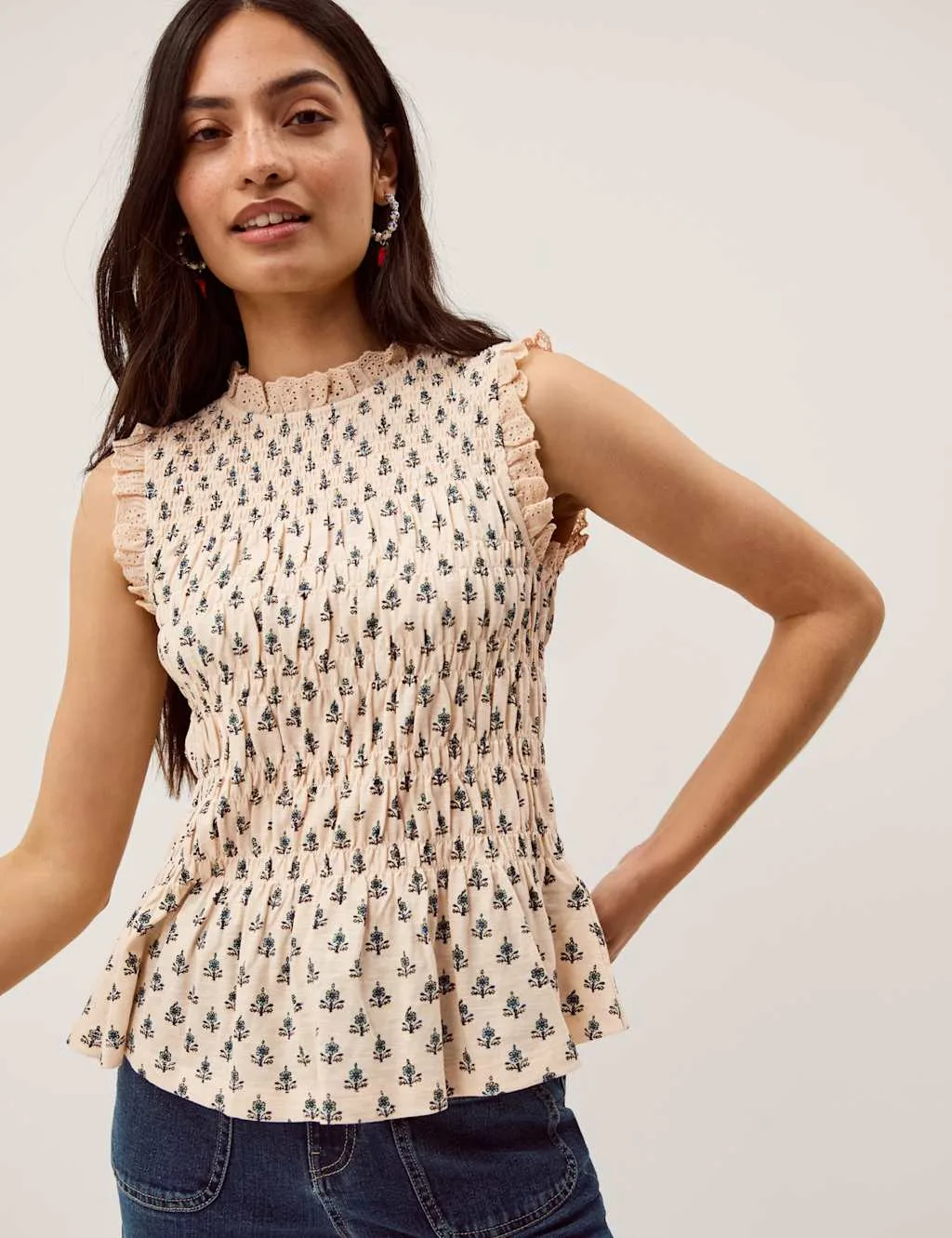 Jersey Floral High Neck Blouse Ivory Mix female - Monsoon - FashionsVida