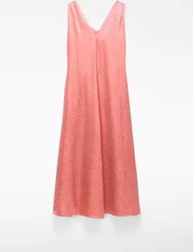 Vestido largo satinado con tejido arrugado - Adolfo Dominguez - FashionsVida