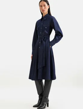 Denim Kleid mit Volumenärmeln und aufgesetzten Taschen Blau 48 - Seidensticker - FashionsVida
