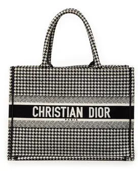 Medium Canvas Houndstooth Embroidered Book Tote - Dior - FashionsVida